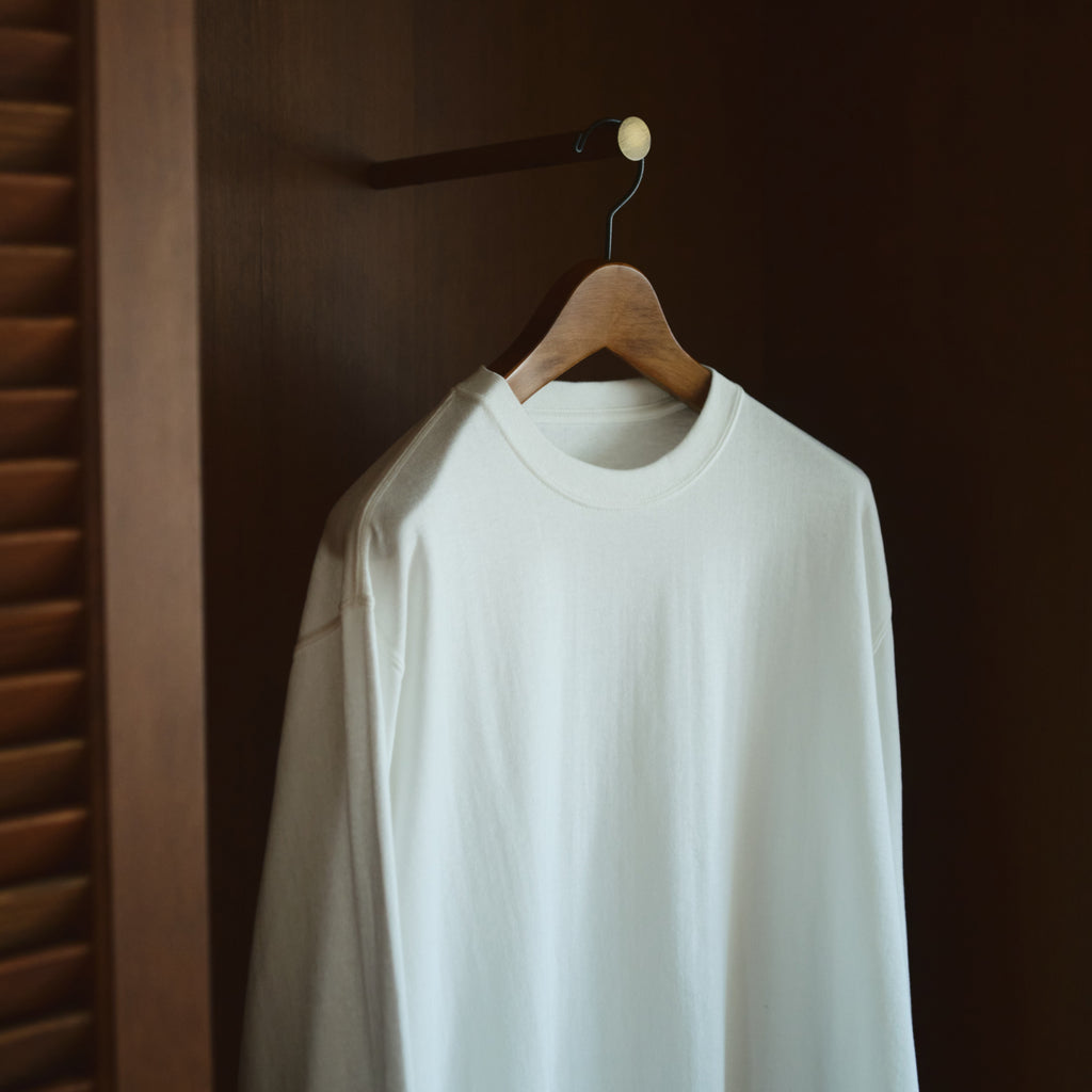 KINTO FUTO LOOPWHEEL KNIT LONG SLEEVE TOP S WHITE