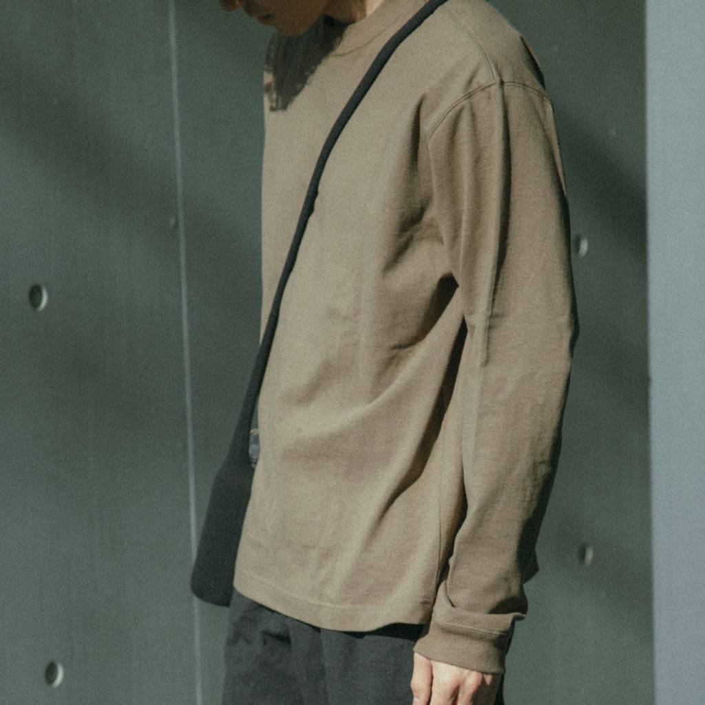 KINTO FUTO LOOPWHEEL KNIT LONG SLEEVE TOP M BROWN