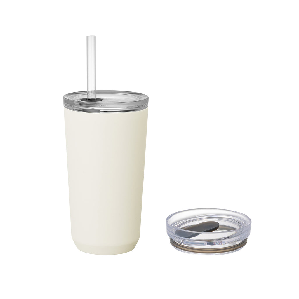 Kinto TO GO TUMBLER 480ml with straw + lid with plug white 0